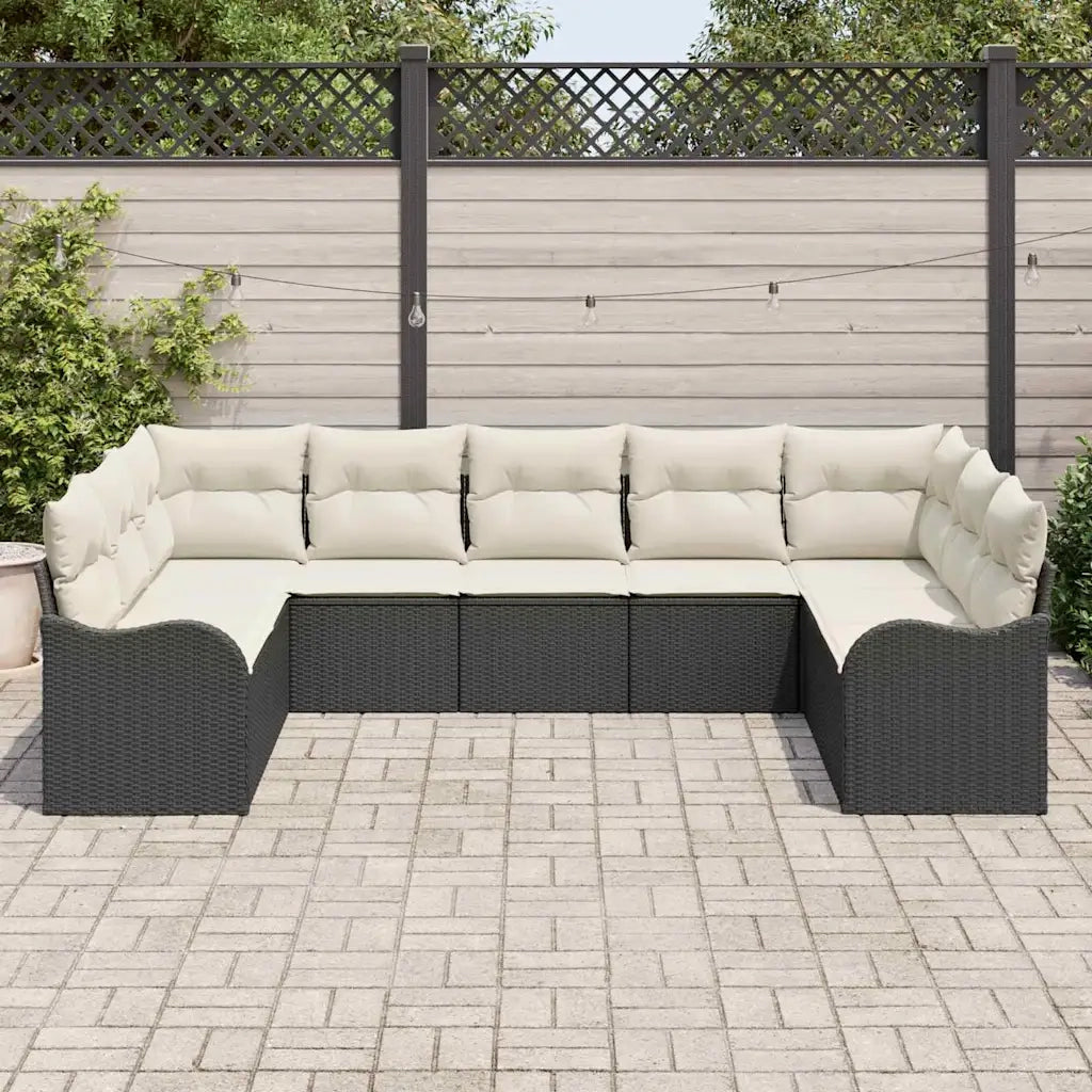 Set Divano da Giardino 9 pcs Nero e bianco polyrattan