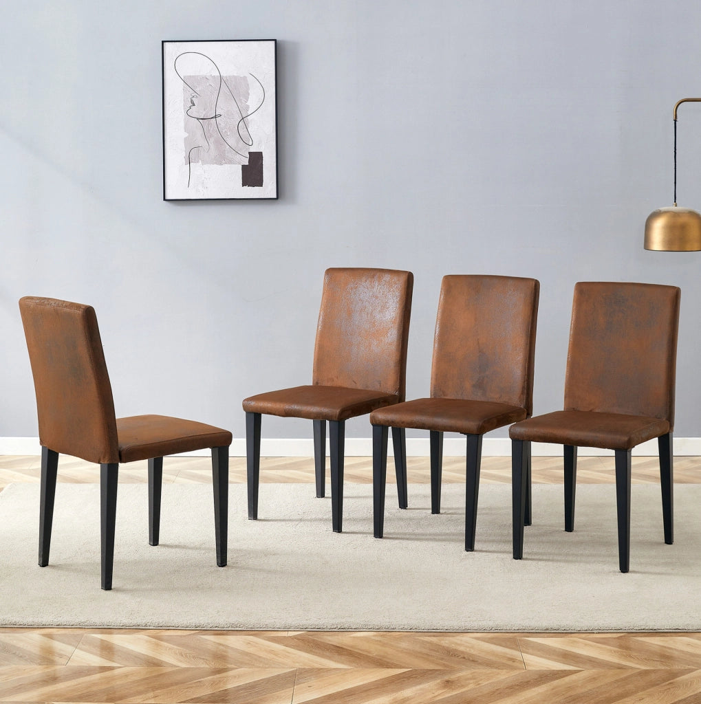 Set 4 sedie da pranzo in tessuto marrone con gambe in metallo nere HOMVRA