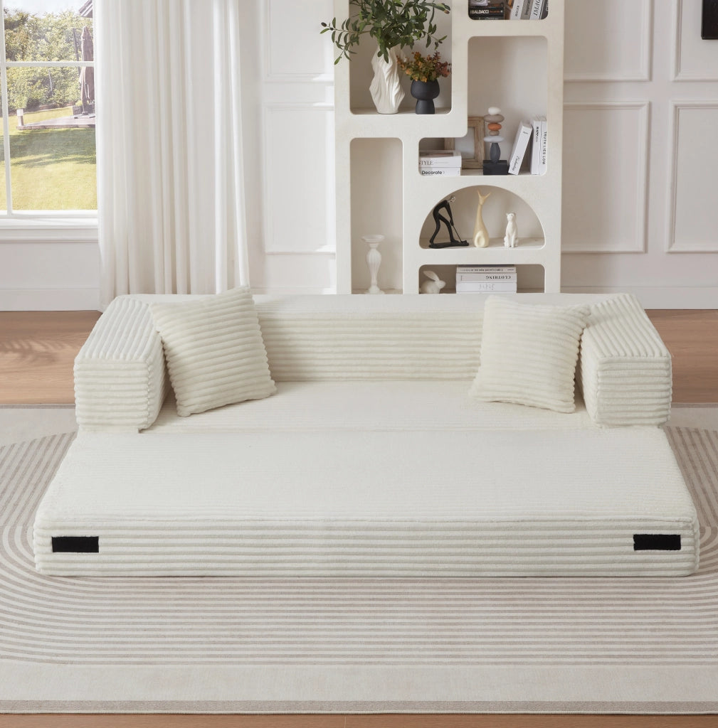 Divano moderno in velluto a coste, design quadrato classico, trasformabile in letto piccolo