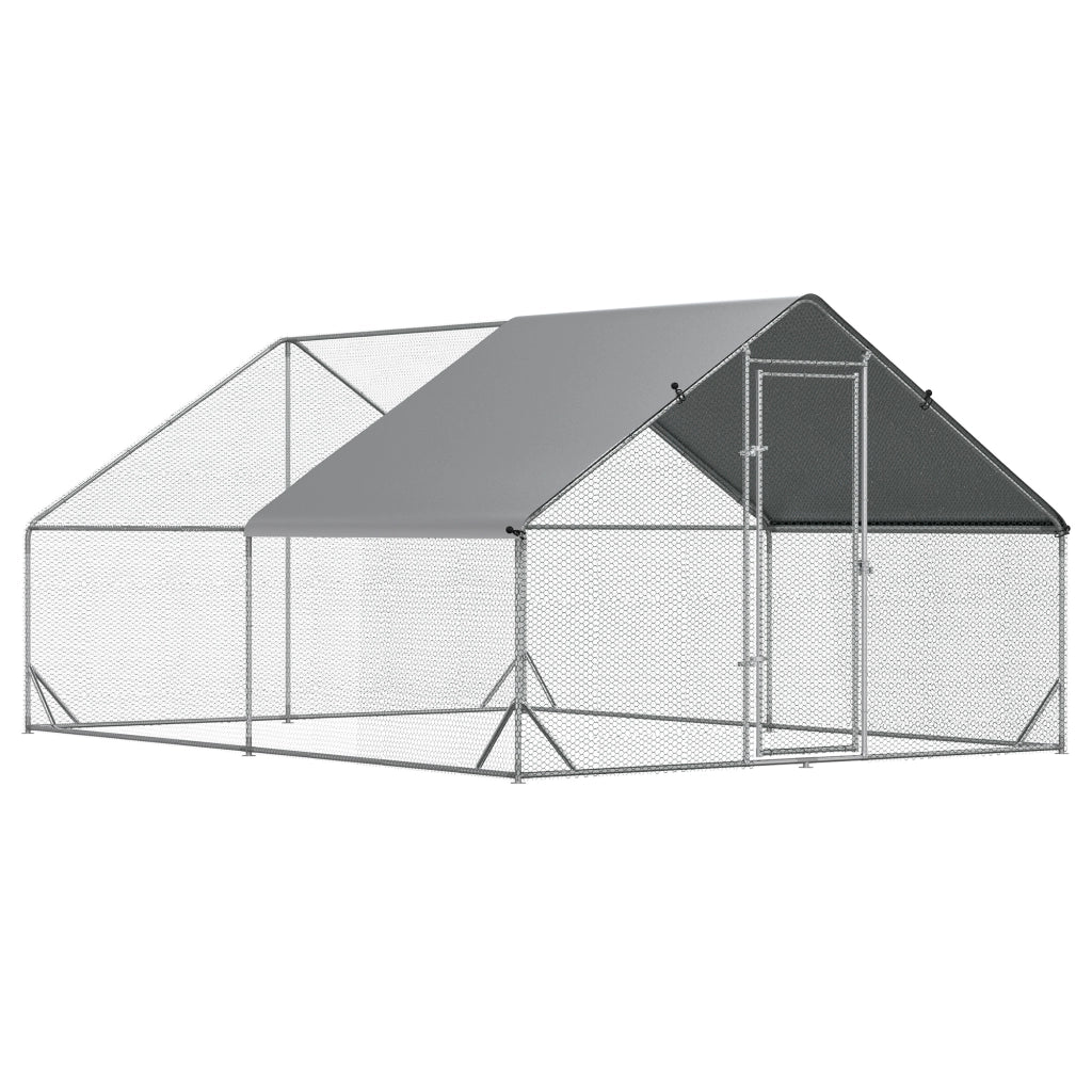 Recinto per pollame da esterno con porta chiudibile telaio zincato rete esagonale argento 3 × 4 × 2 m