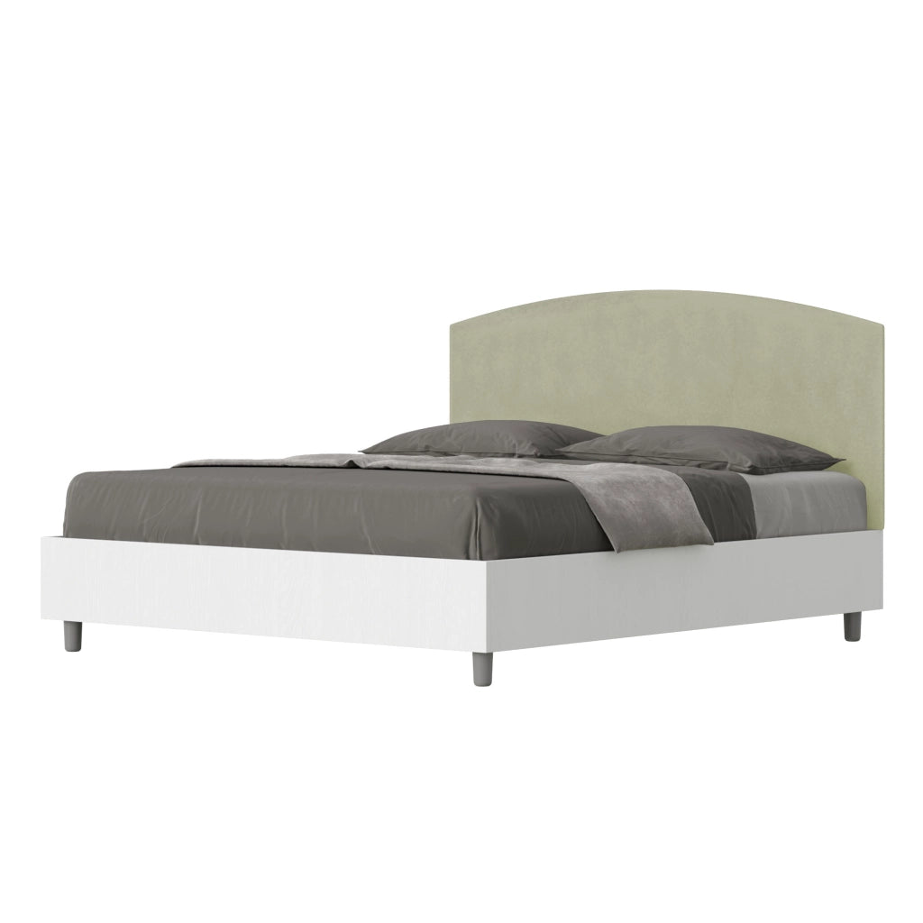 BS COM Letto matrimoniale contenitore 160x190 bianco frassino testata microfibra tè verde