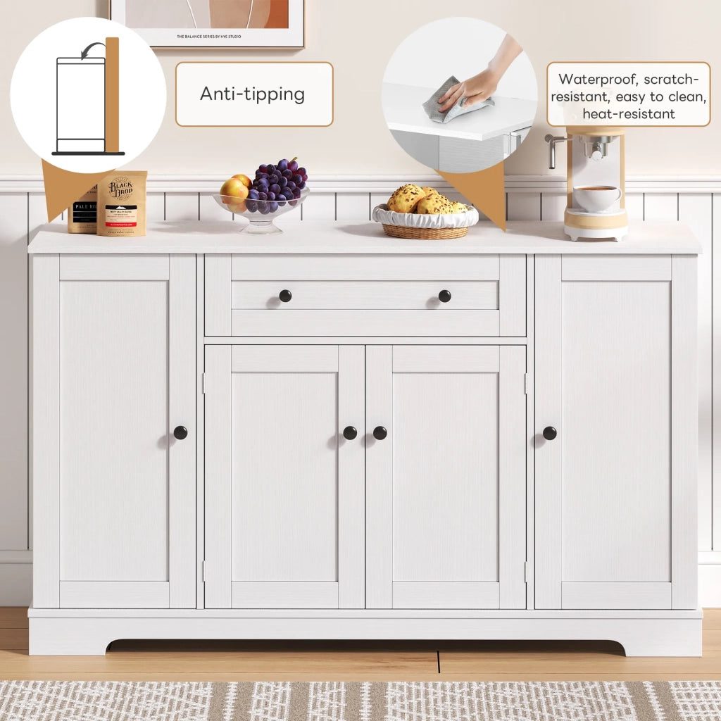 Credenza multifunzione 138 cm con cassetto, ante a scaffale e ripiani regolabili. Design moderno con protezione anti-ribaltamento per cucina, soggiorno e camera