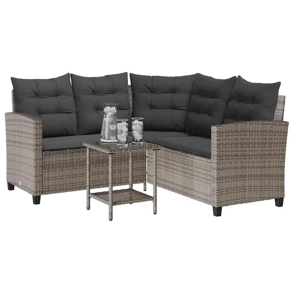 Divano da Giardino con Tavolo e Cuscini a L Grigio Polyrattan 4103874
