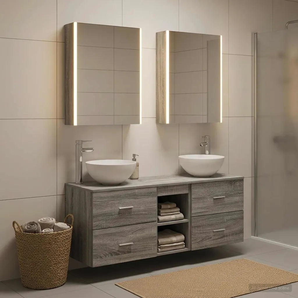Set di mobili per il bagno 5 pcs Sonoma grigio 3406732