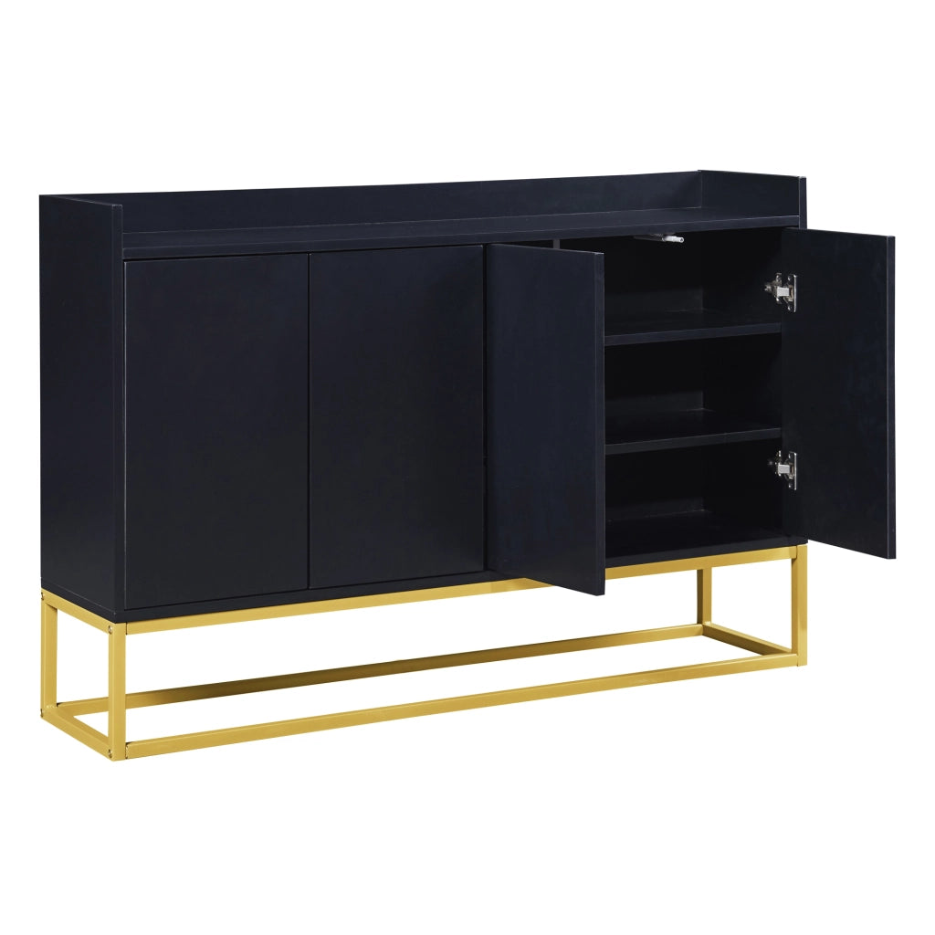 Sideboard moderno minimalista nero, 4 ante senza maniglie per soggiorno, sala da pranzo e cucina