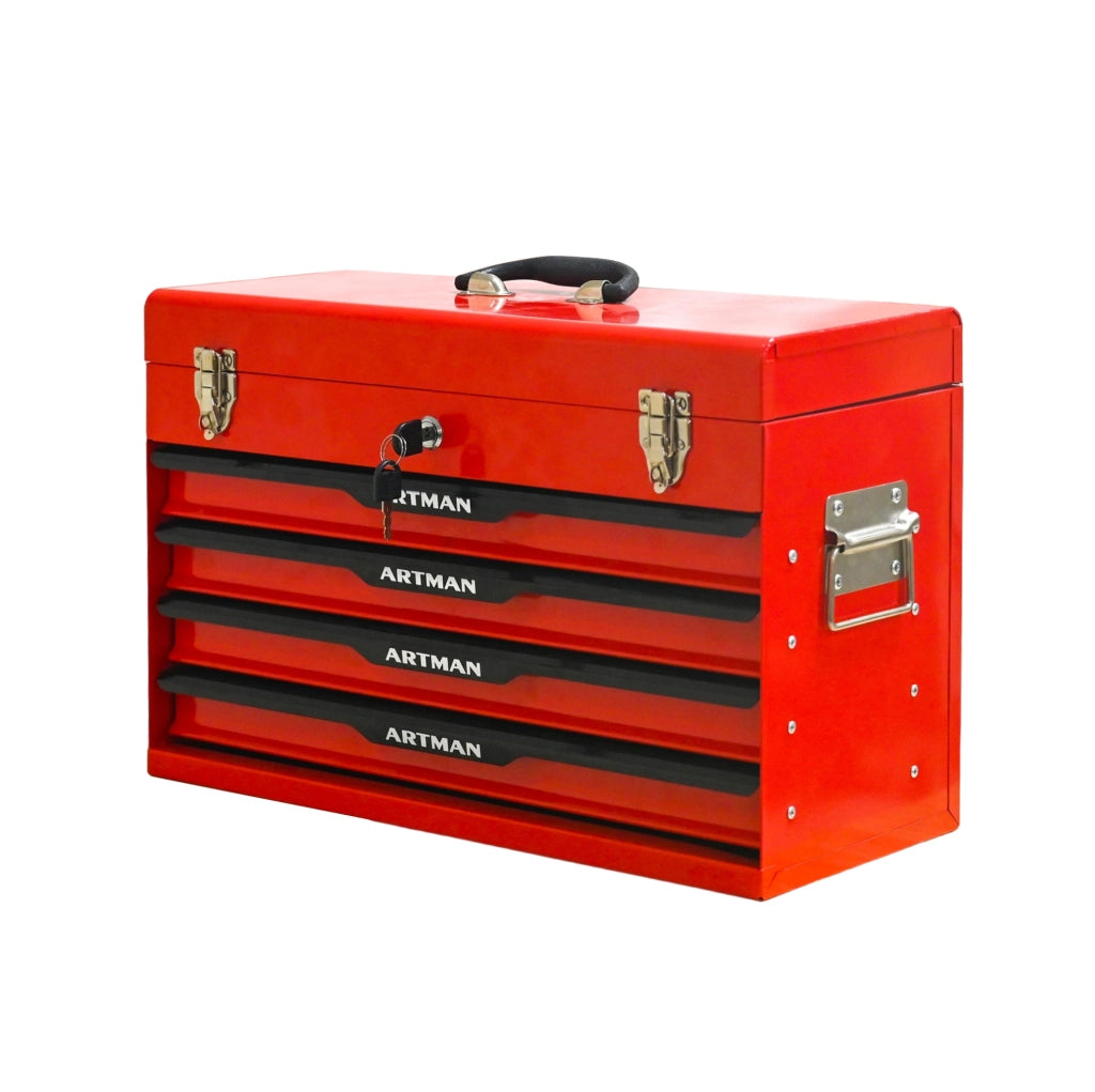 Cassetta Porta Attrezzi in Acciaio 53x22x35 cm con Cassetti e Serratura Metallica, Nero e Rosso
