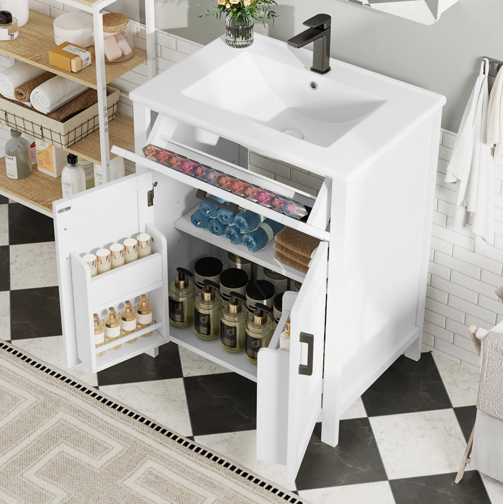 Mobile lavabo da terra 60x46x84,8 cm in MDF e ceramica bianco