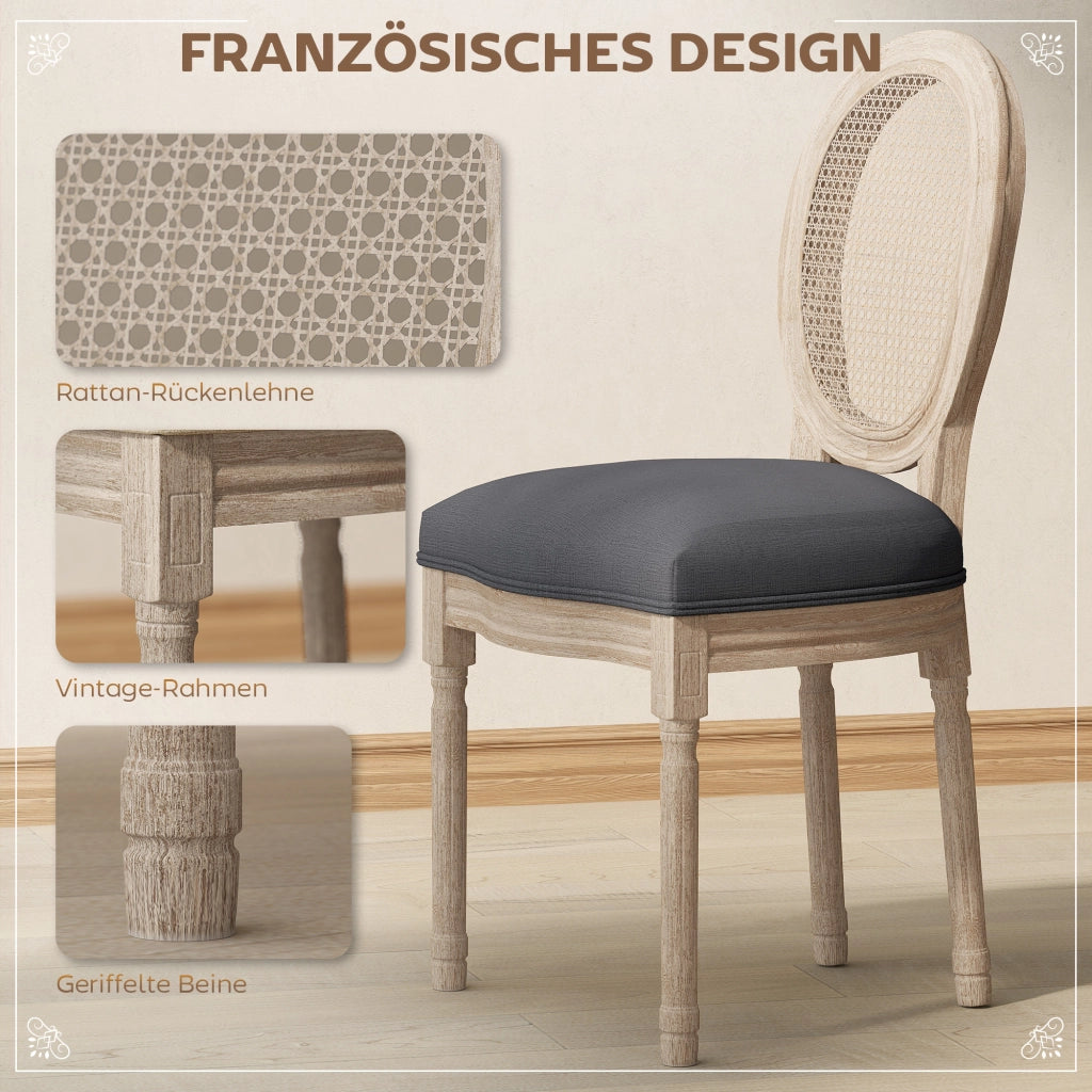 Sedia da pranzo ¨C Minimal ¨C 2 pezzi, imbottita, design retr¨°, effetto rattan, grigio