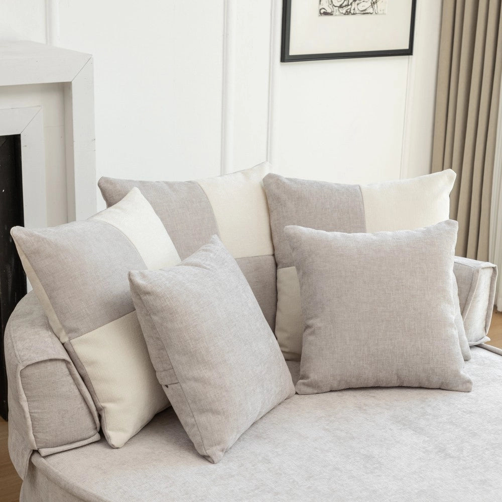 Divano Rotondo con Cuscini e Poggiapiedi ¨C Minimal ¨C Grigio Tessuto