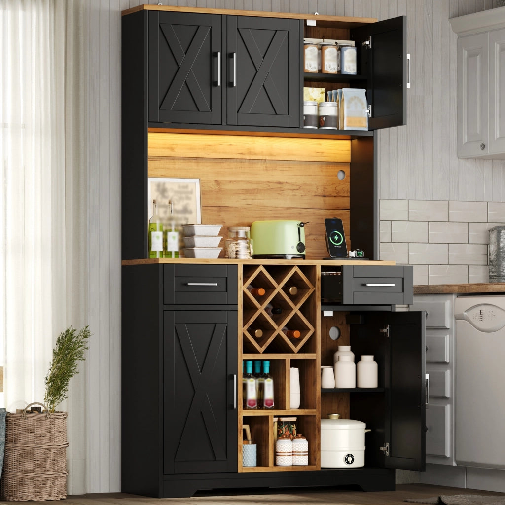 Mobile per Cucina con Scomparti e Portavino ¨C Minimal ¨C Legno Multistrato 180x105x40 cm