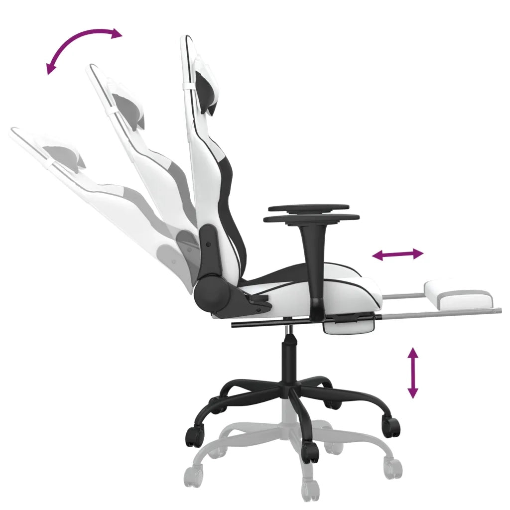 Sedia da Gaming | Sedia da e-sports con Poggiapiedi Bianco e Nero in Similpelle