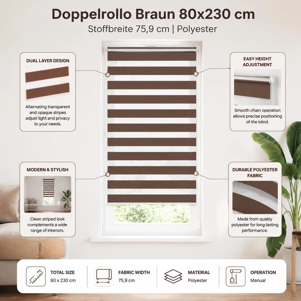 Tenda zebra marrone, 80x230 cm, larghezza tessuto 75,9 cm, poliestere – calda e resistente, ideale per camere, regalo classico