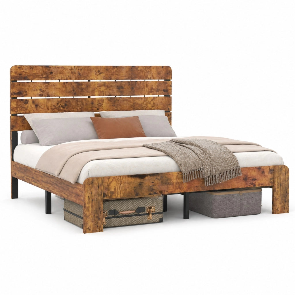 Letto singolo 140 × 200 cm con rete a doghe in ferro testiera bicolore marrone struttura in MDF e metallo
