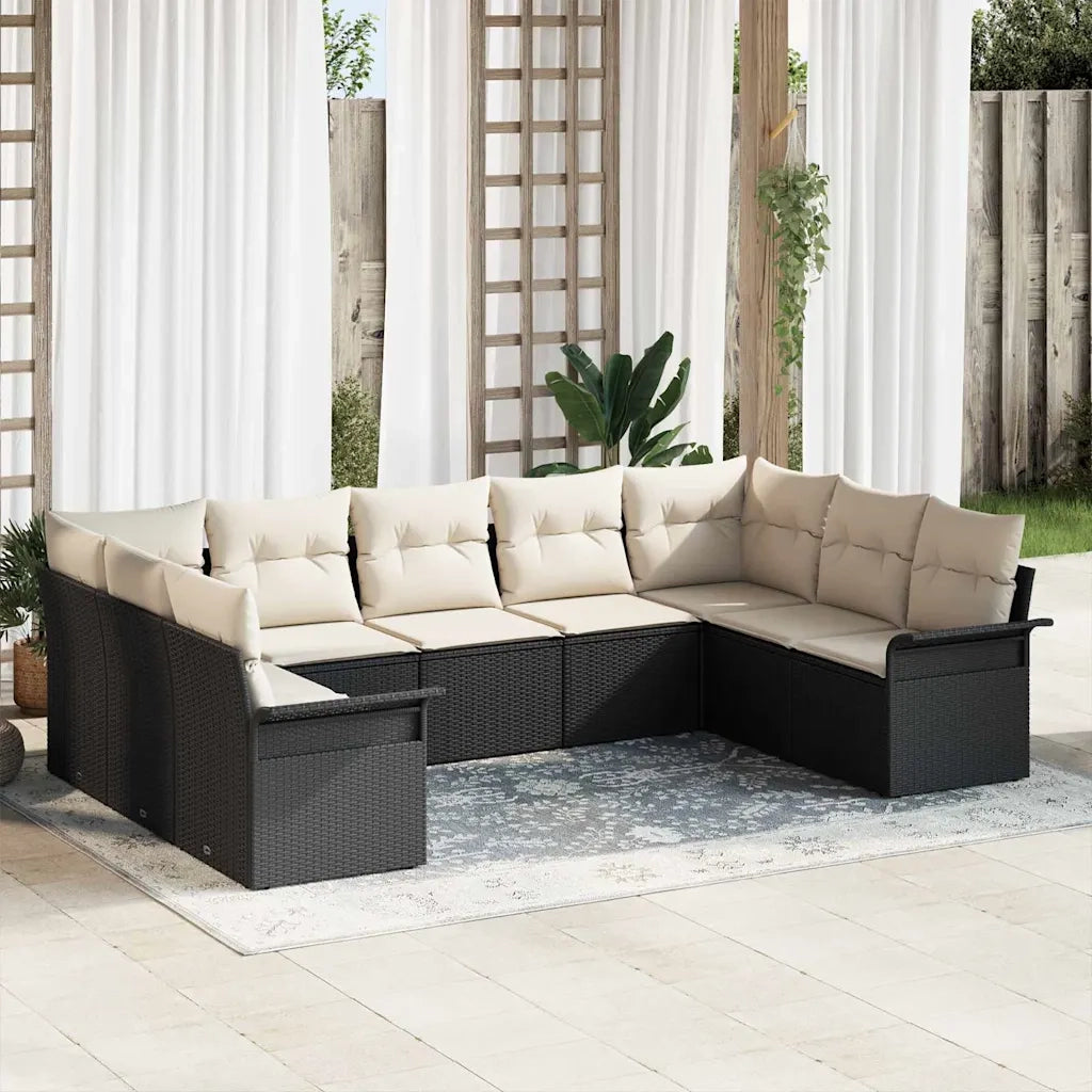 Set Divano da Giardino con archiviazione 9 pcs Nero polyrattan