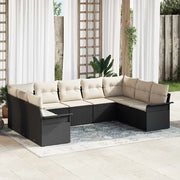 Set Divano da Giardino con archiviazione 9 pcs Nero polyrattan