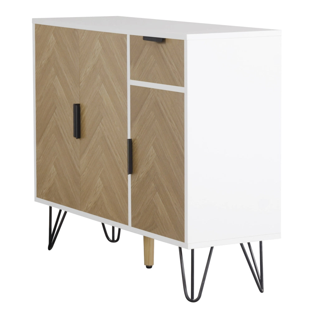 Credenza moderna bianca e effetto legno con 3 ante e cassetto