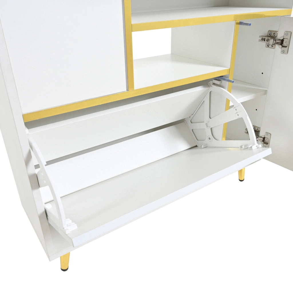 Scarpiera moderna bianca con anta lucida e luce LED 16 colori, 80x25x96 cm