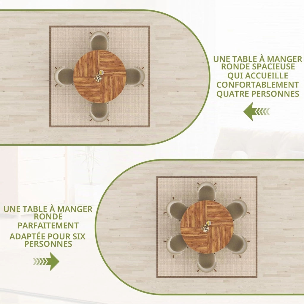 Tavolo da Pranzo Rotondo Rustico 120 cm per 4-6 Persone con Ripiano - Noce