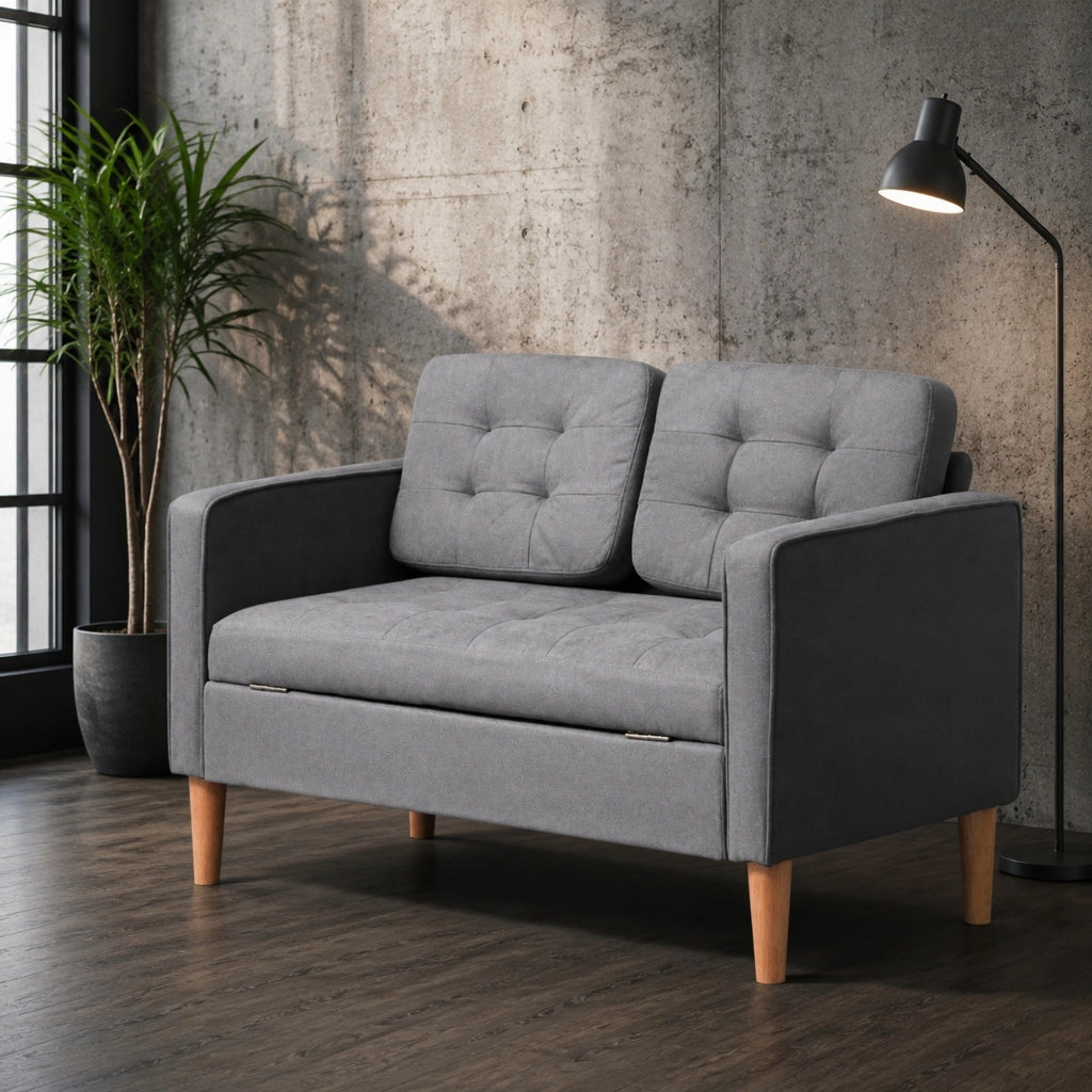 Divano 2 Posti con Vano Contenitore 117 x 62 x 78 cm Grigio - Ideale per Soggiorno Camera da Letto e Studio