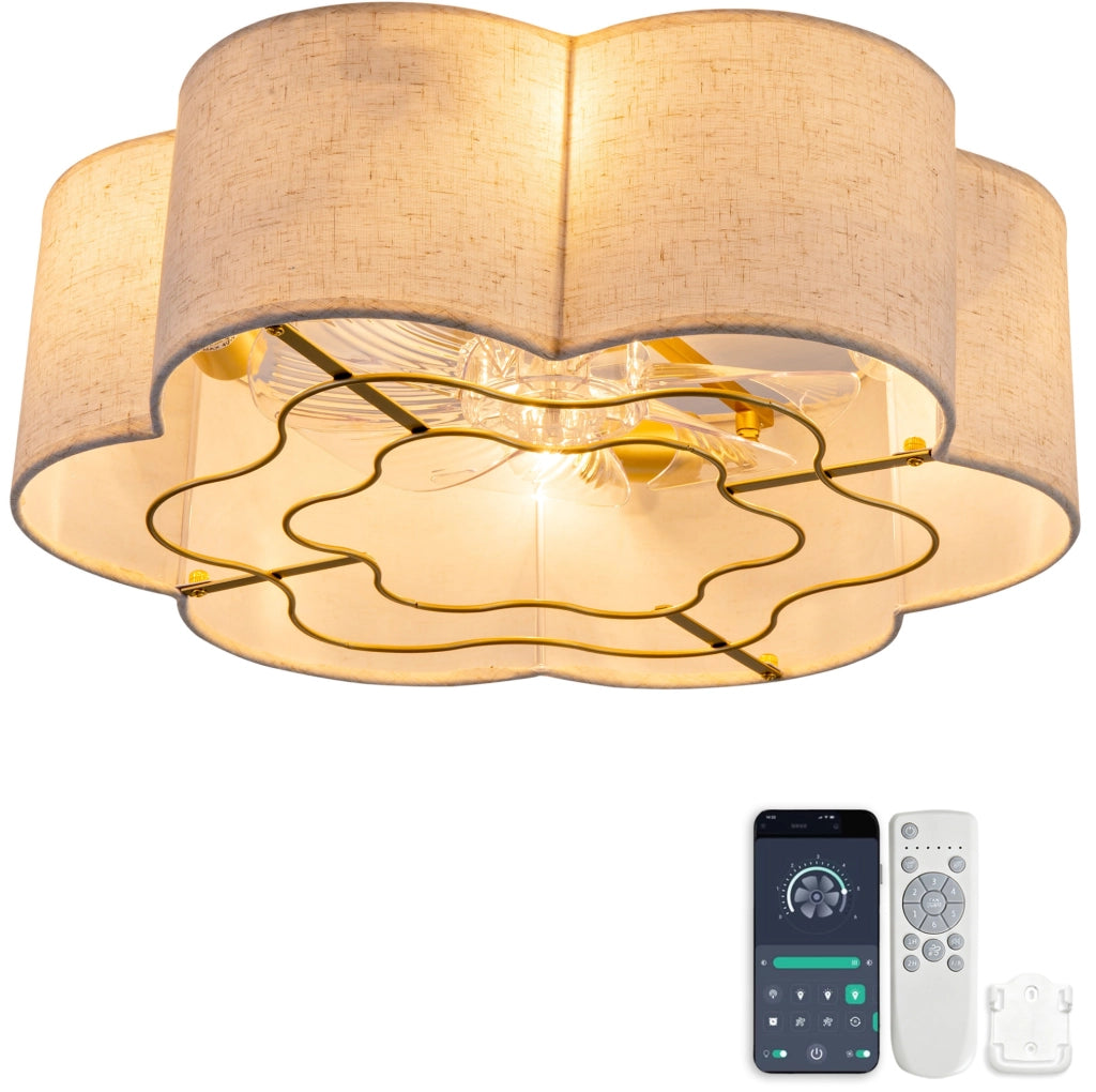 Ventilatore da soffitto con luce a forma di fiore; controllo via app e telecomando; rame