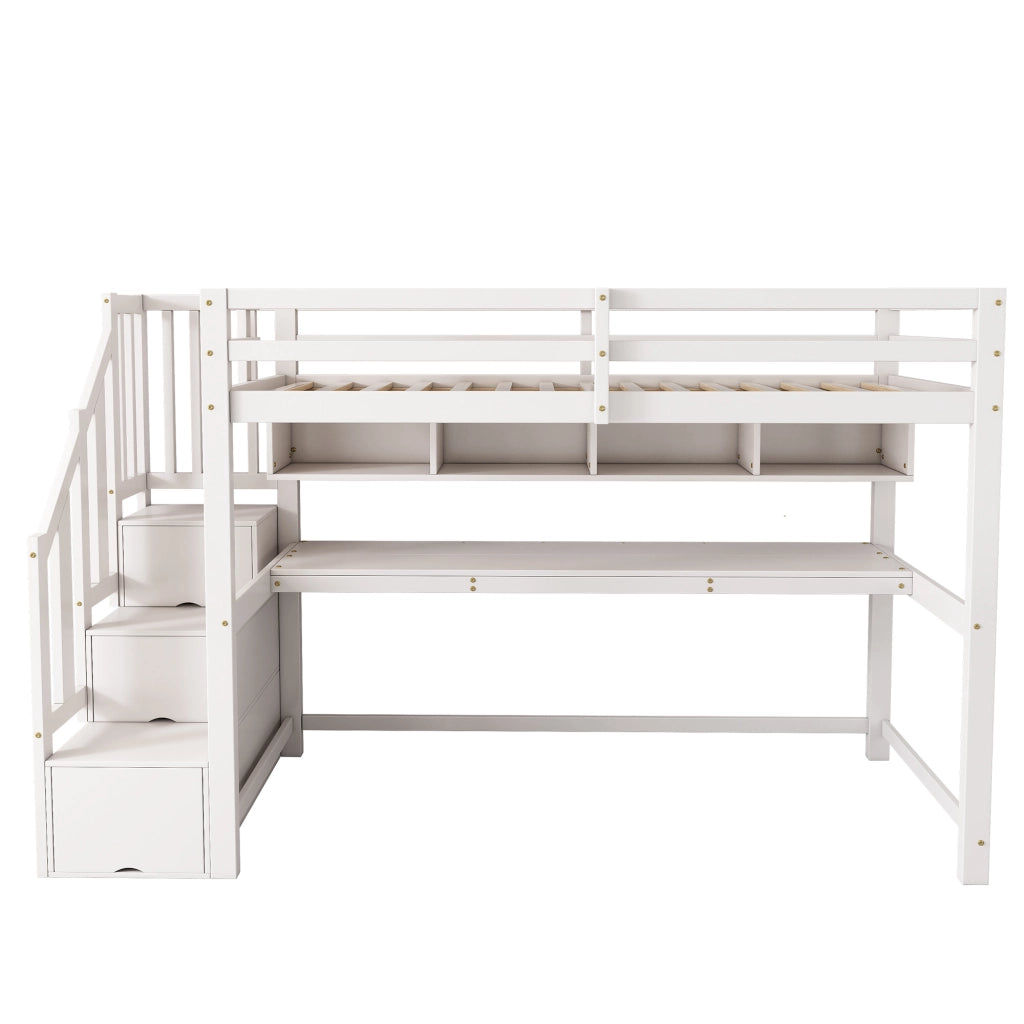 Desviae Letto a Soppalco per Bambini 1 Posto con Scala Contenitore, Scrivania e Scaffale 90 × 200 cm senza materasso