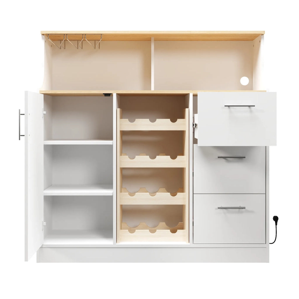 Sideboard Bar con LED, prese, portabicchieri e cantinetta, ampio spazio di archiviazione, ideale per ristorante e cucina
