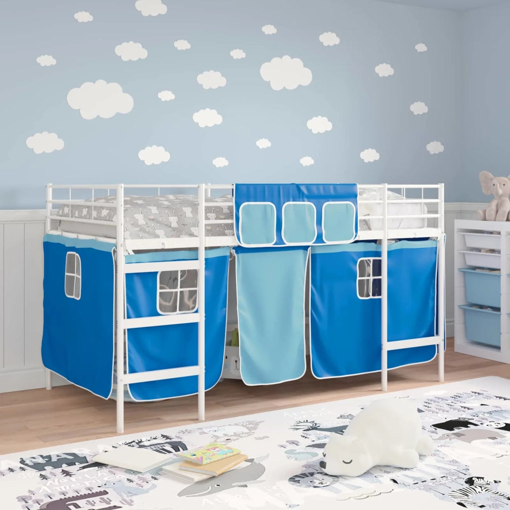 Struttura del Letto Loft per Bambini con Tendine-Giroletto per bambini Bianco e Blu 824574