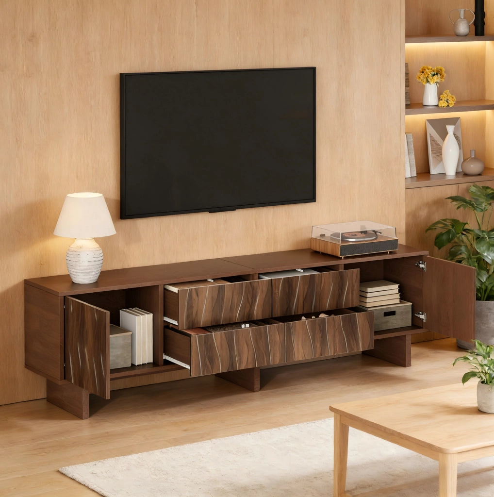 Mobile TV 180x40x56 cm con 4 cassetti e 2 ante noce HOMVRA