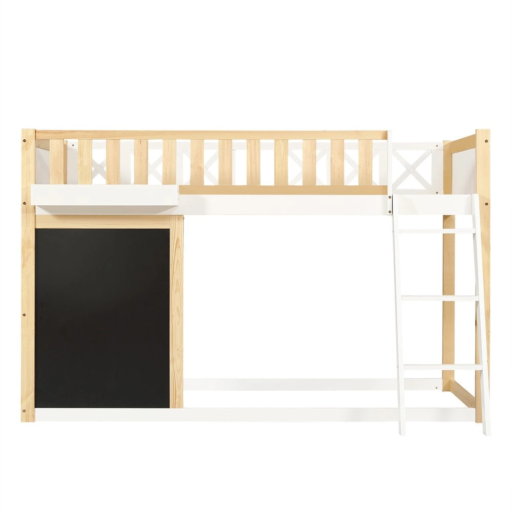 Letto a Soppalco per Bambini con Cassetti e Rete a Doghe ¨C MINIMAL ¨C Pino e MDF, Bianco/Naturale, 90x200