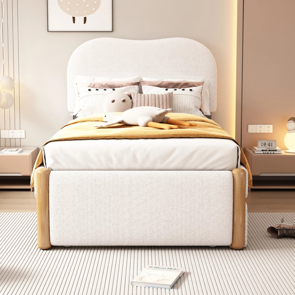 LETTO 90x200 cm con letto estraibile, rivestimento Plush, bianco