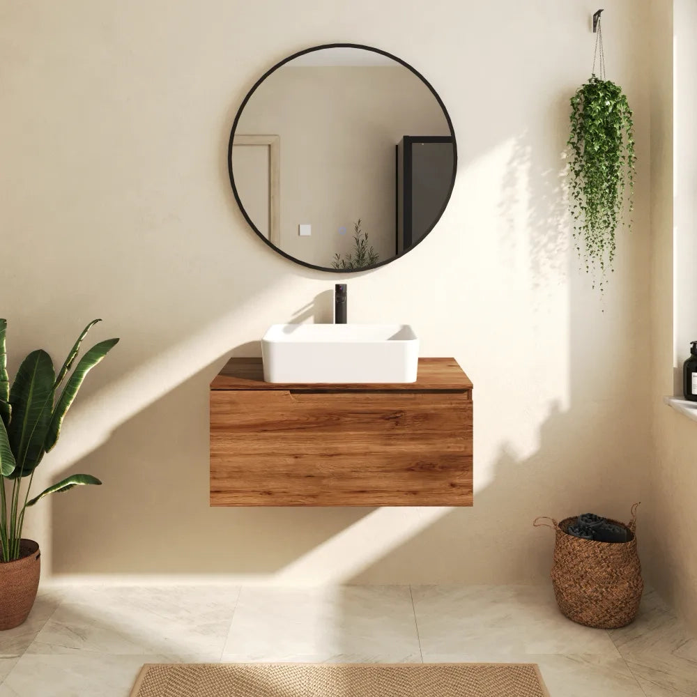 Mobile bagno sospeso 80 cm un cassetto rovere scuro con top | Berg