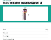 Viti in Titanio - M6x16/20 - 6 pezzi - Leggero - Resistente alla Corrosione - Alta Resistenza - Progetto Unico - Viti per Bicicletta