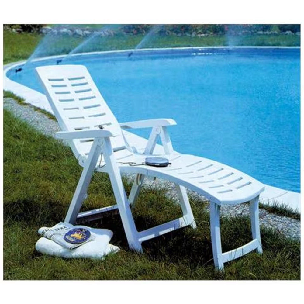 Trade Shop - Poltrona Lettino Prendisole Pieghevole Con Poggiapiedi Bianco 60x108x109 Cm 015933 -