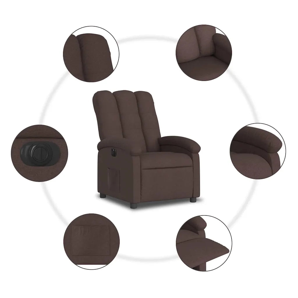 Poltrona | Sedia Relax Elettrica Reclinabile Marrone Scuro in Tessuto