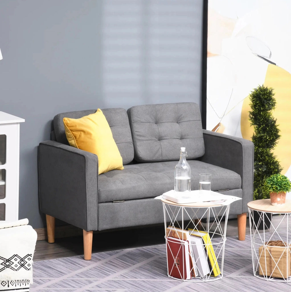 Divano 2 Posti con Vano Contenitore 117 x 62 x 78 cm Grigio - Ideale per Soggiorno Camera da Letto e Studio