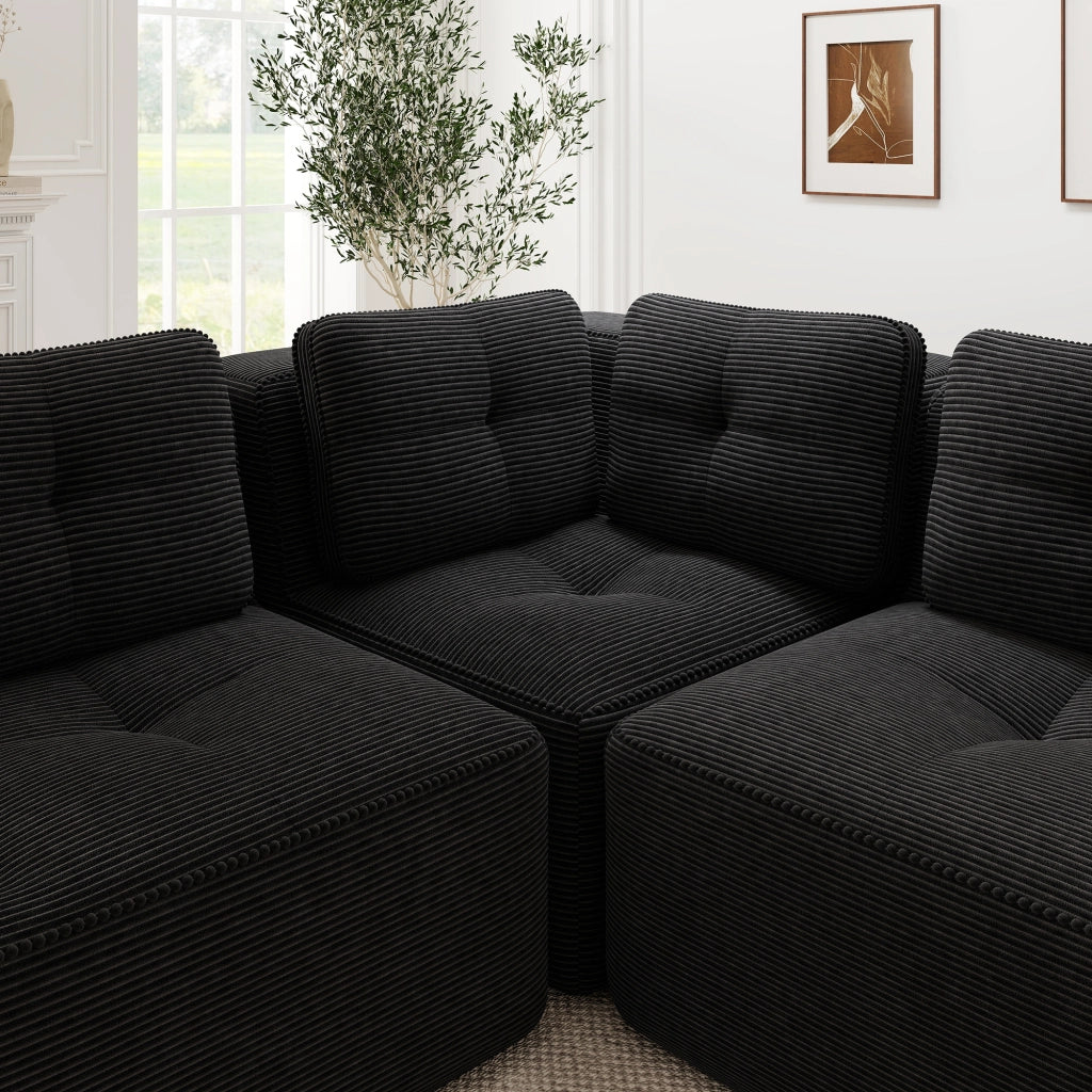 Divano Angolare Modulare con Ottomane ¨C MINIMAL ¨C Nero, Tessuto