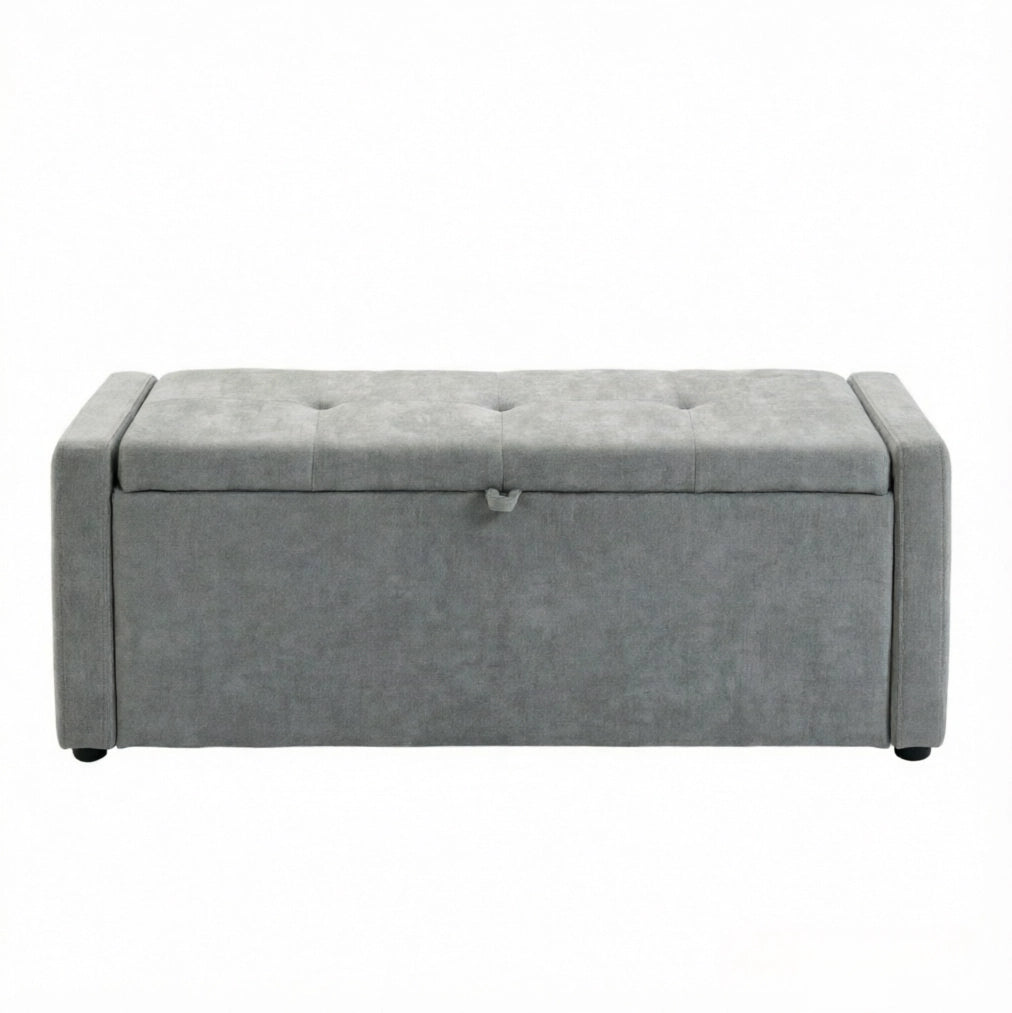 Panca contenitore moderna in lino grigio chiaro 122x48x44 cm per camera da letto
