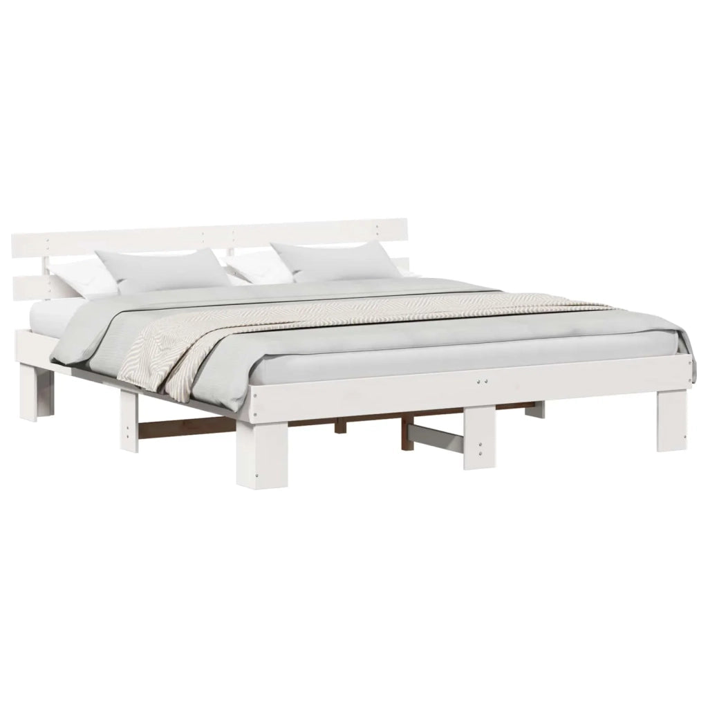 Struttura del letto-Giroletto-Rete del Letto Bianco 200 x 200 cm Pino massello 823087