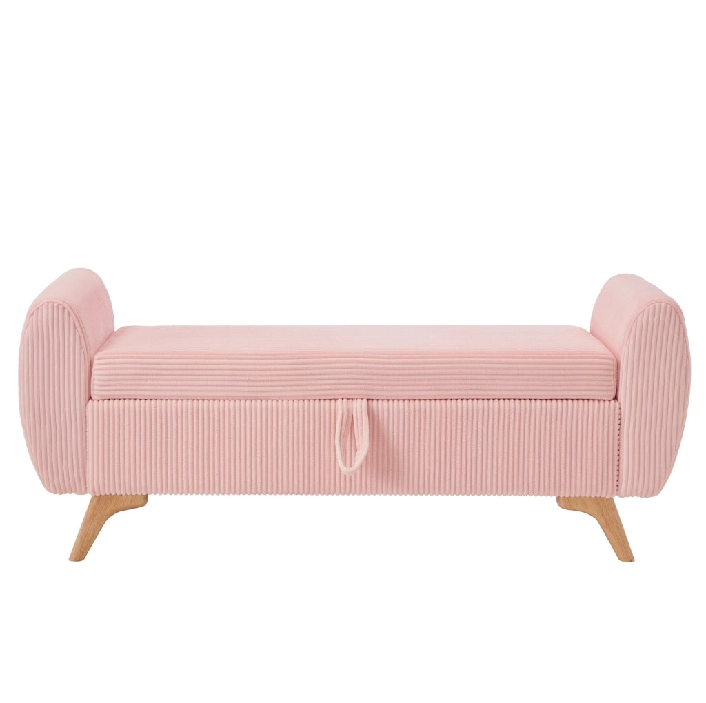 Panca contenitore pieghevole 145x51x57 cm in velluto a coste rosa