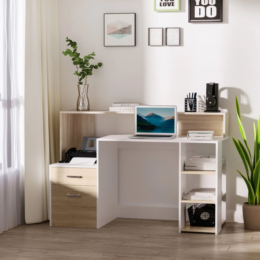 Scrivania per Computer con 2 Cassetti e Ripiani ¨C Xylo ¨C Quercia 137x55x92cm