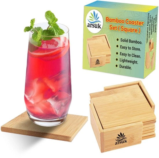 Sottopiani a 6 celle in bambù naturale con base standard per uso domestico e cucina, bevande fredde, bicchieri, bar, bicchieri, bevande calde