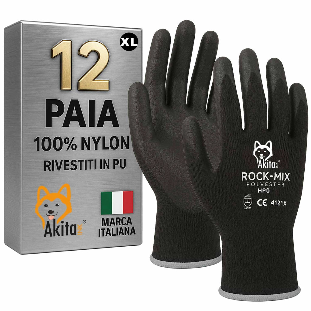 Guanti da Lavoro 12 Paia Nylon PU Akitaink Taglia XL