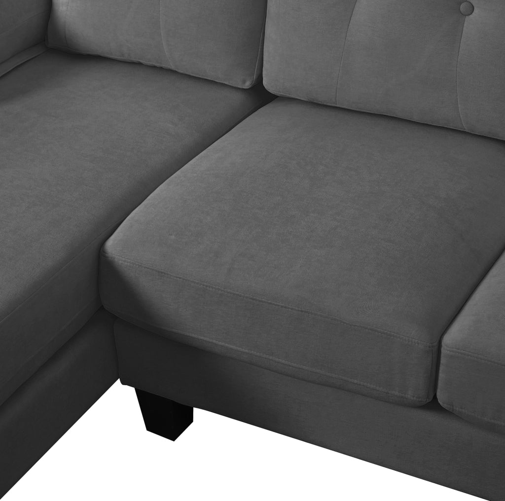 Divano ad angolo a U per 4 persone in Chenille grigio con doppia chaise longue e schienale tufted