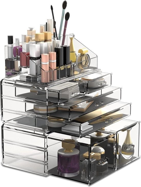 Organizzatore per trucchi e makeup con display trasparente per 6 tavoli