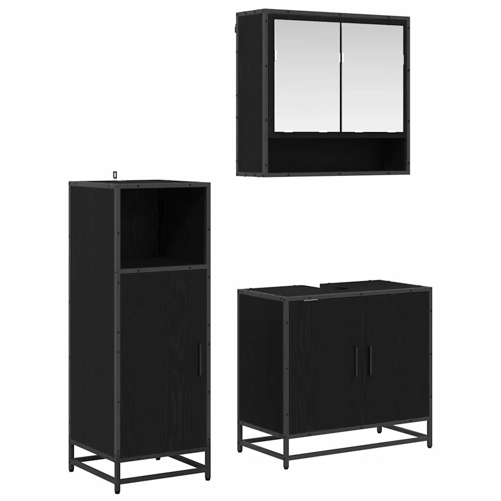Set di mobili per il bagno 3 pcs Rovere Nero Legno multistrato 3402386