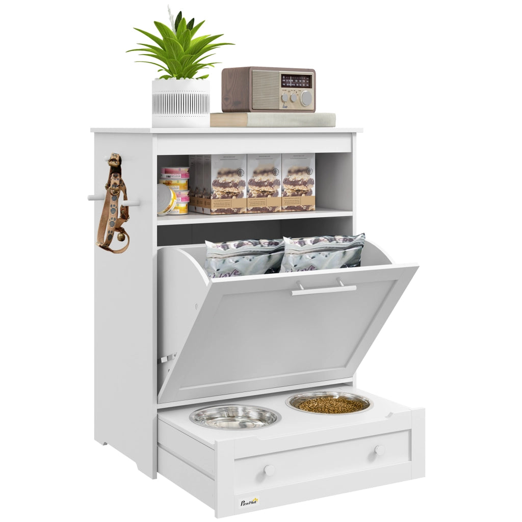 STAZIONE PAPPA PER ANIMALI con vano estraibile 61 x 35,5 x 82 cm, legno bianco