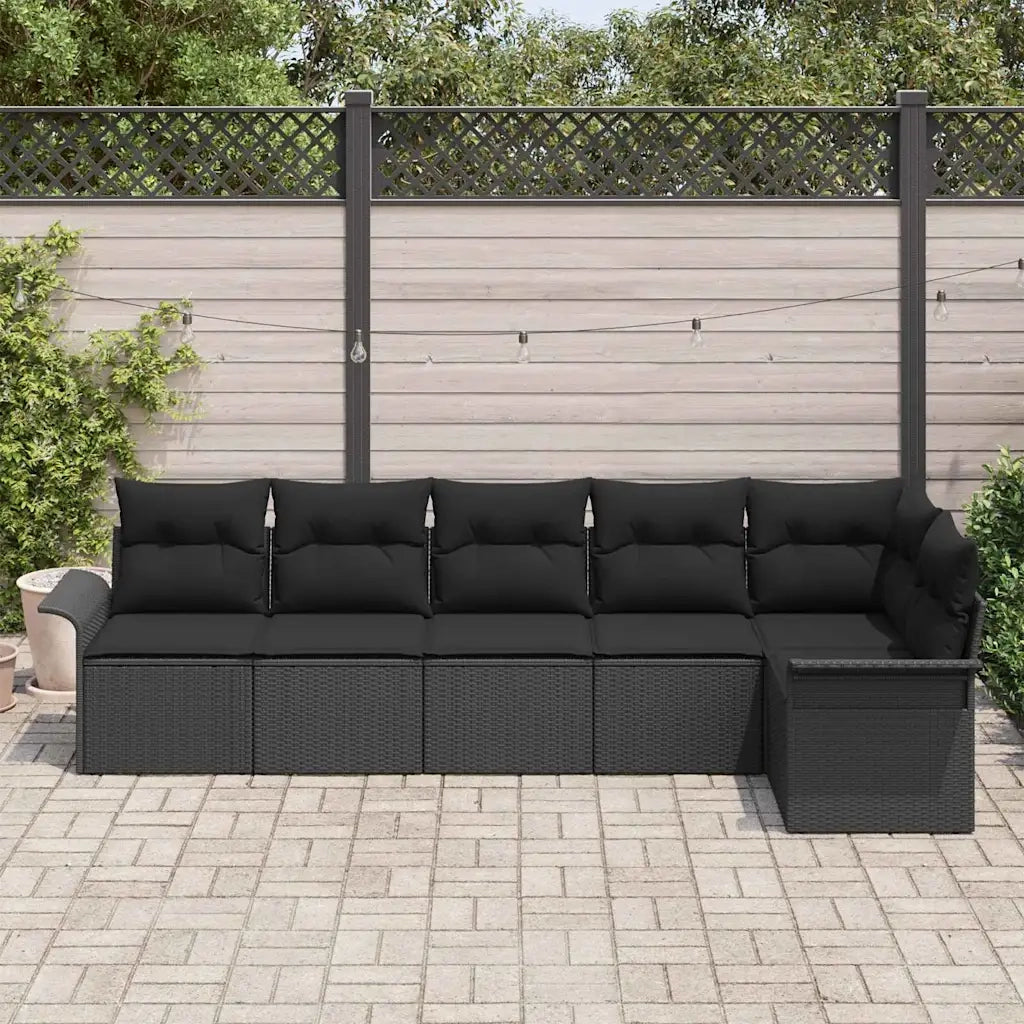 Set Divano da Giardino con cuscino 6 pcs Nero Poly Rattan