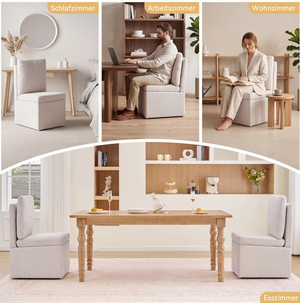 Sedia da pranzo girevole con contenitore e ruote grigio-beige