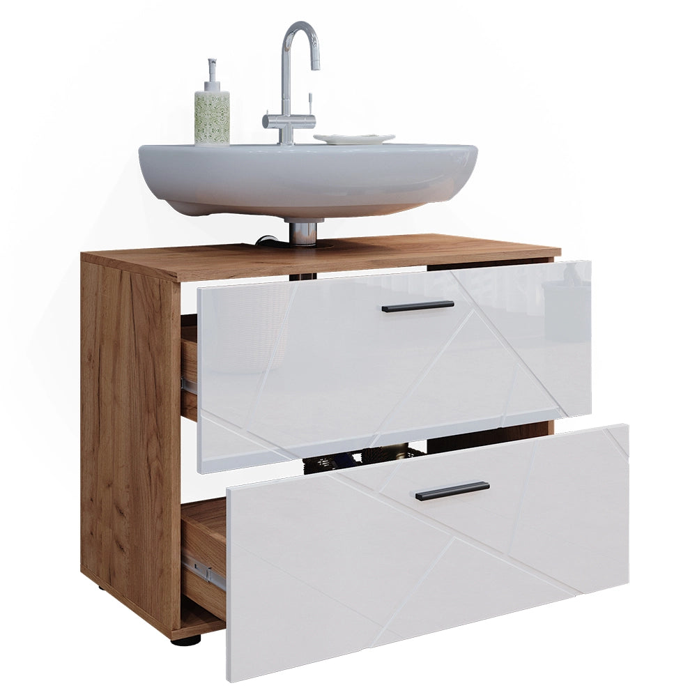 Vicco Mobile sottolavabo per bagno Bianco lucido/oro power oak 80 x 58.6 cm