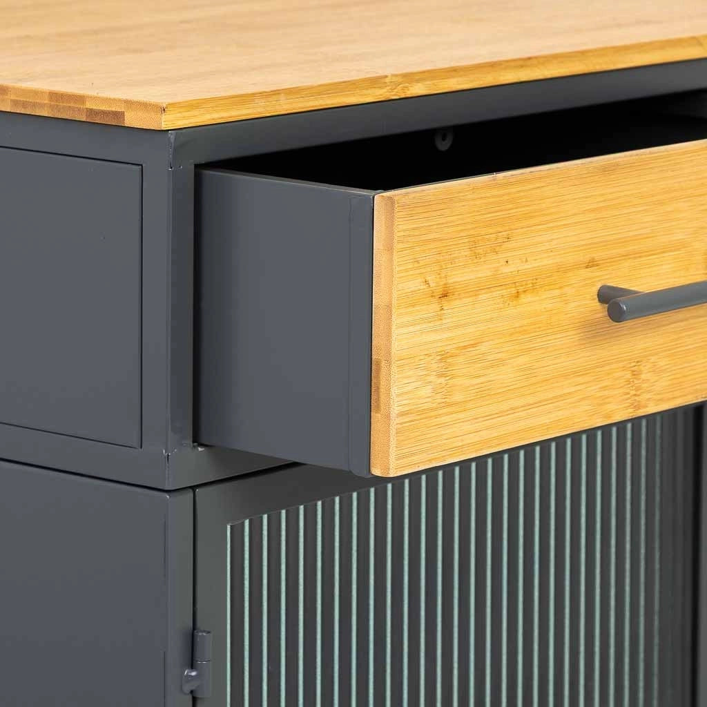 Credenza in vetro, metallo e legno 3 cassetti nero 120x35x79,5h cm